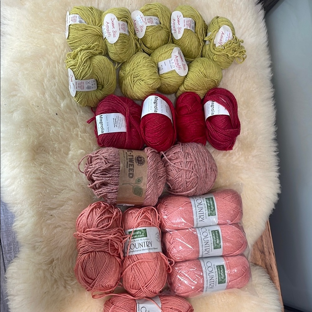 Assorted Yarn Bundle in Green, Red, and Pink